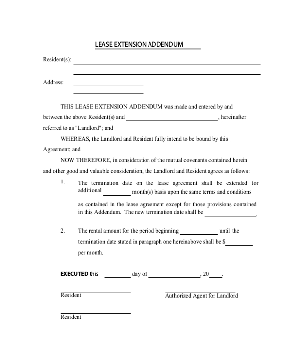 lease extension addendum