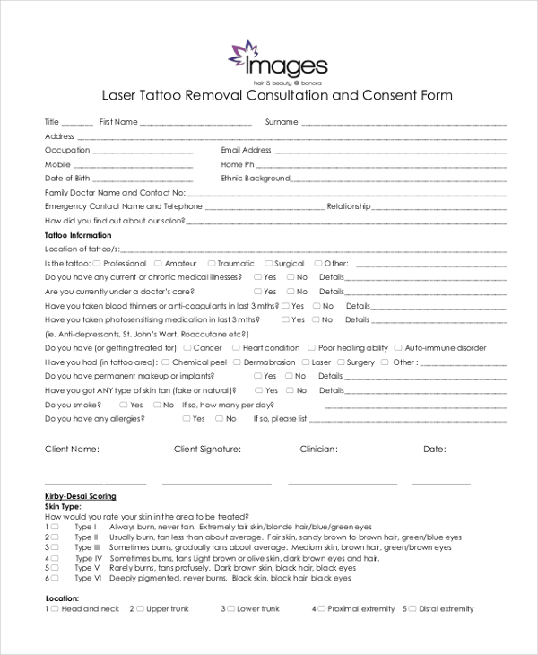 laser tattoo removal consent form