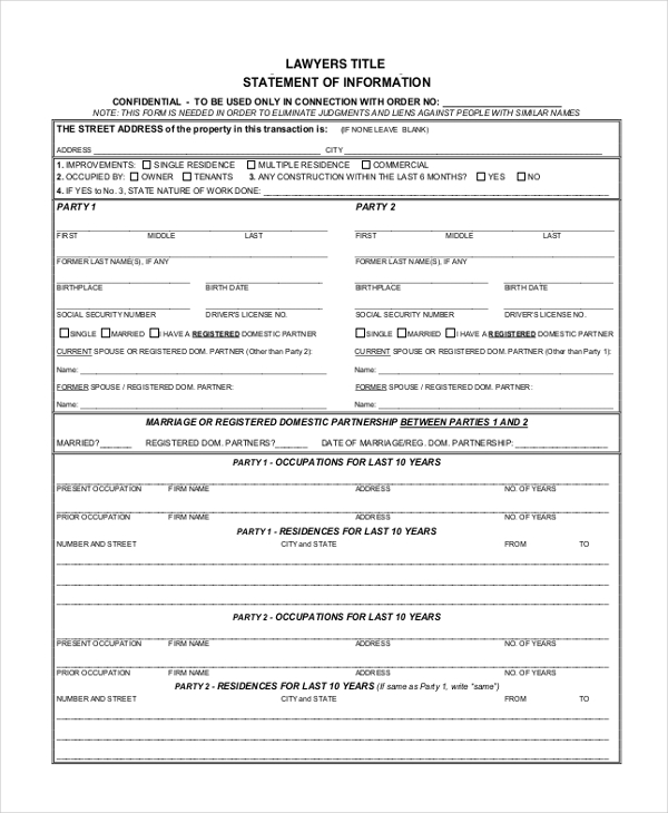 FREE 10+ Sample Statement of Information Forms in PDF Word