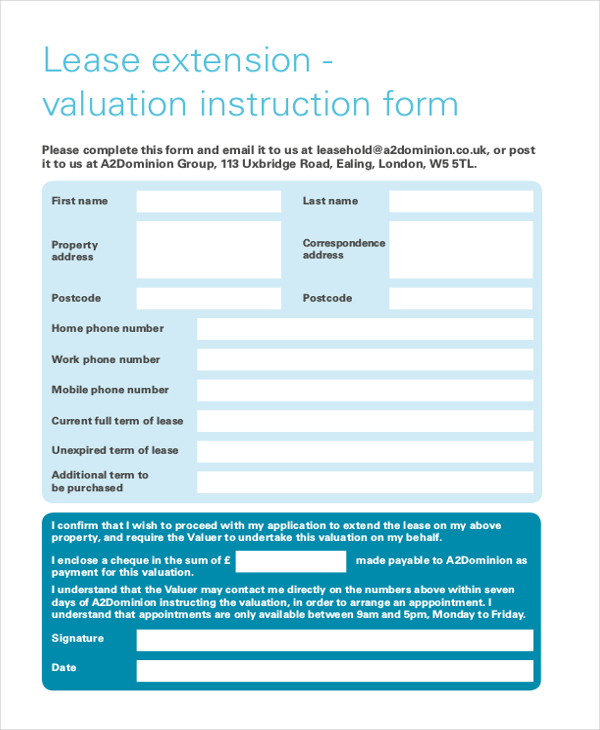 lease extension for valuation instruction form
