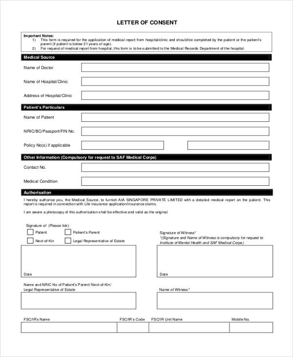 letter of consent form