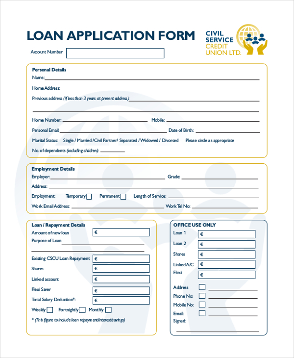 FREE 21 Sample Application Forms In PDF MS Word Excel   Loan Application Form 