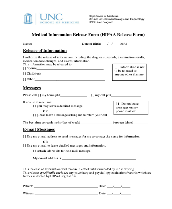 medical information hippa release form