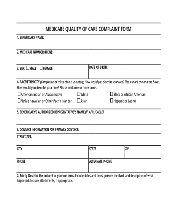 medicare quality of care complaint form