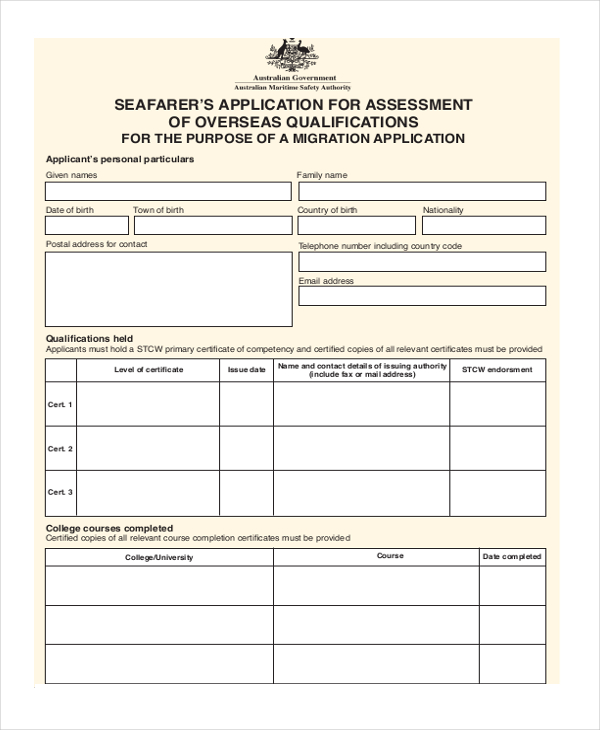 migration application assessment form