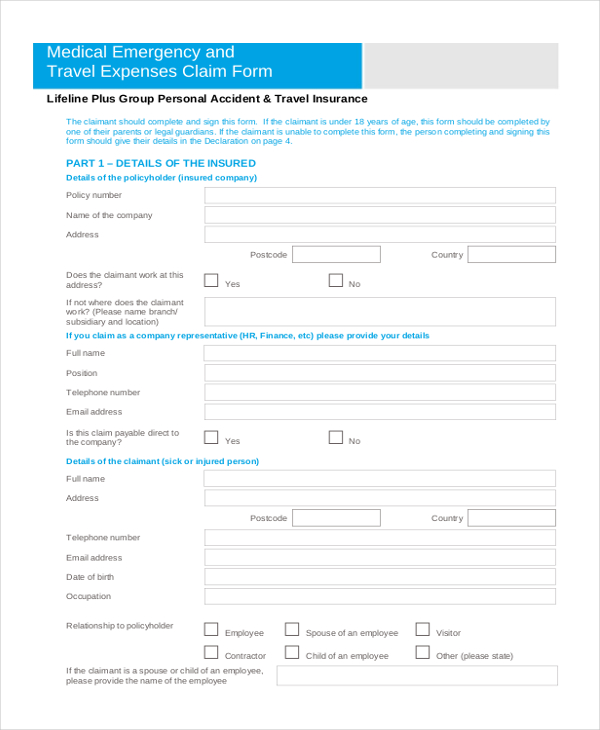 medical emergency travel expenses claim form