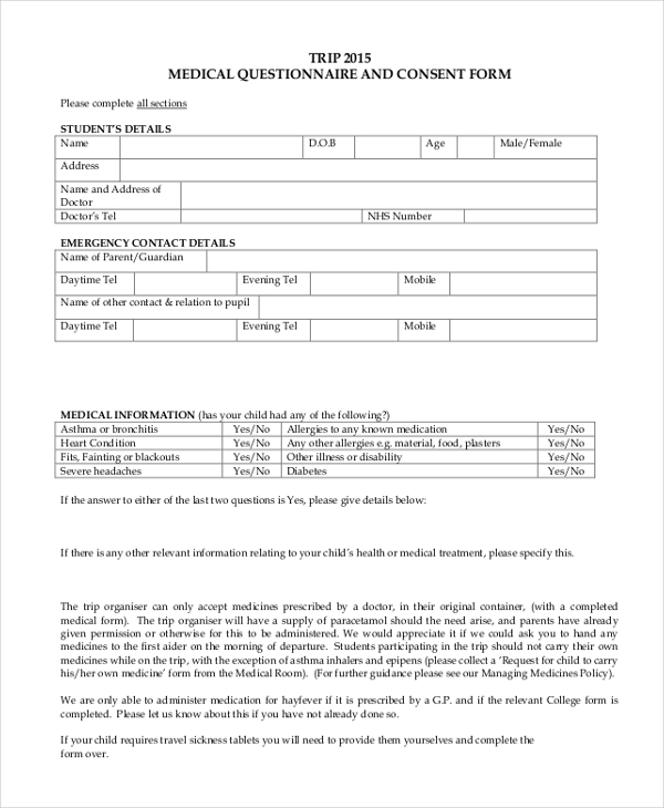 FREE 9+ Sample Questionnaire Consent Forms in PDF | MS Word
