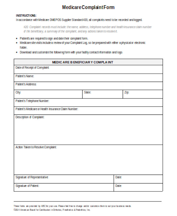 FREE 10+ Sample Medicare Complaint Forms in PDF Word