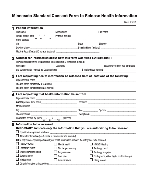 minnesota standard consent form to release health information
