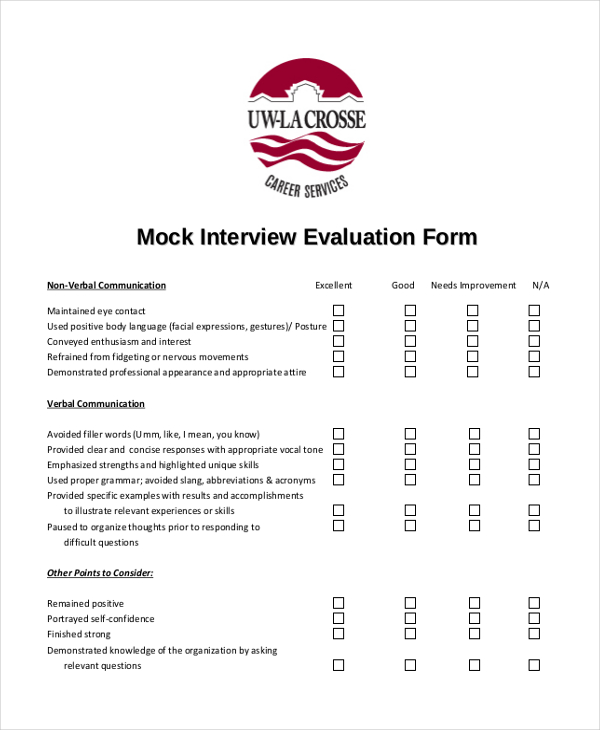 mock interview evalution form