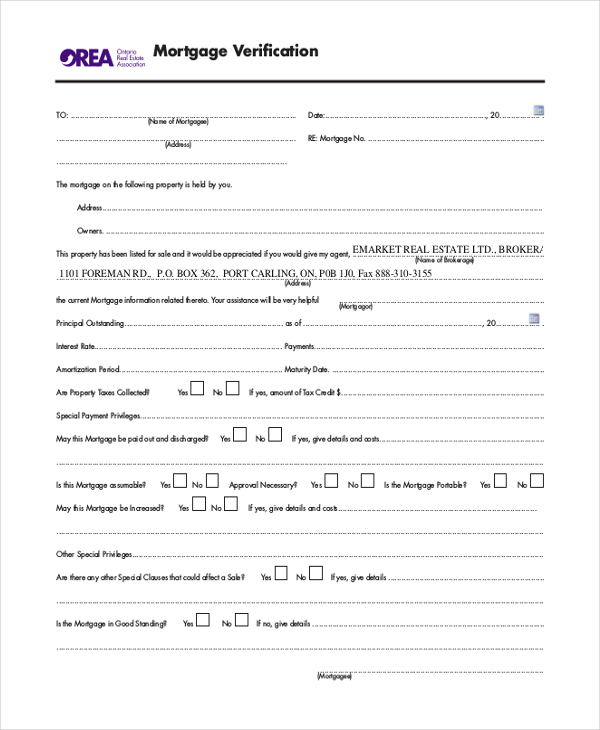 mortgage verification form