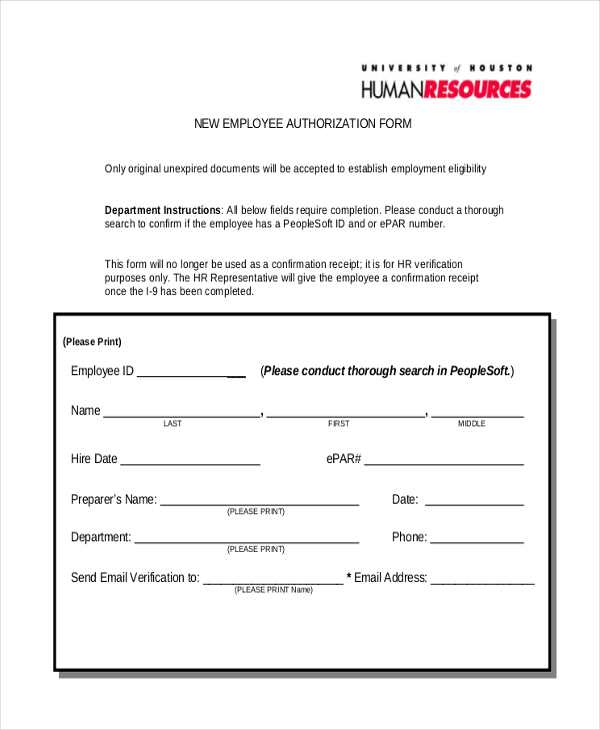new employee authorization form
