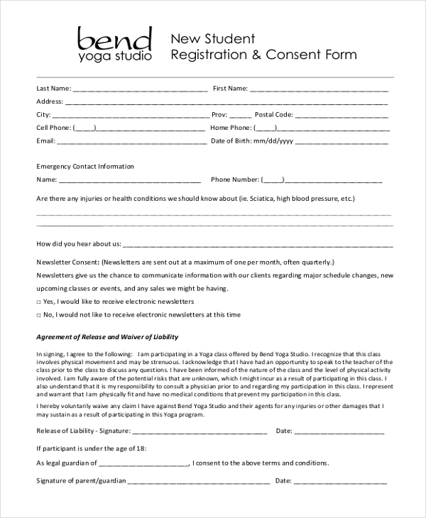 new student consent form