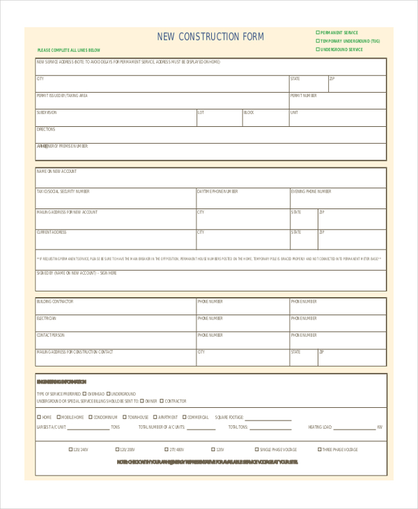 new construction form