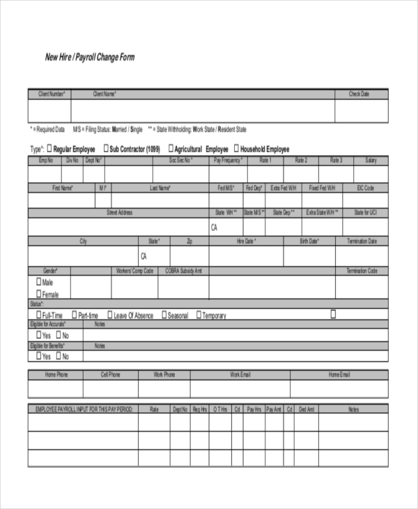 new hire payroll change form