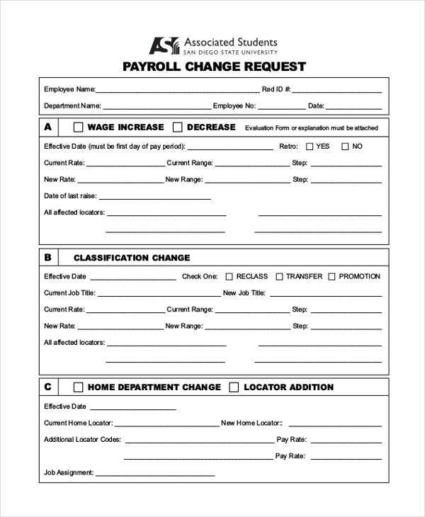 payroll change request form