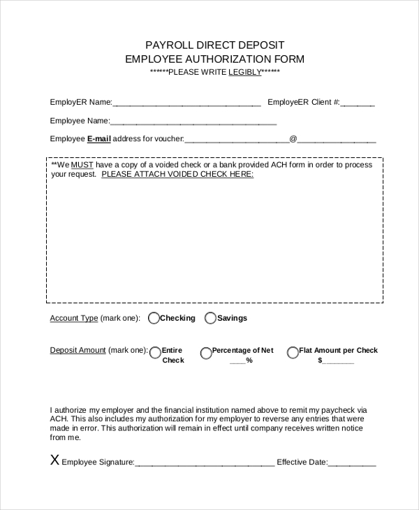 payroll direct deposit employee authorization form