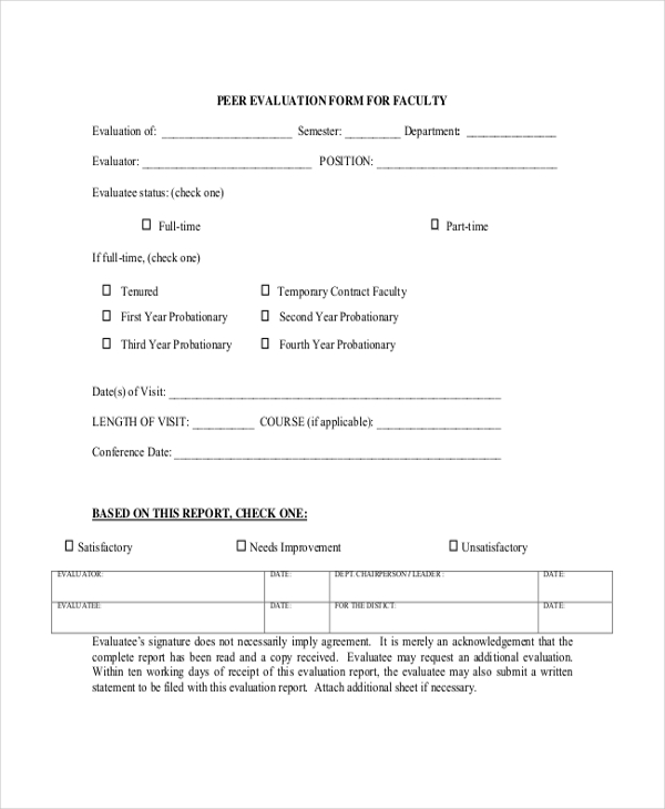 peer evaluation form for faculty
