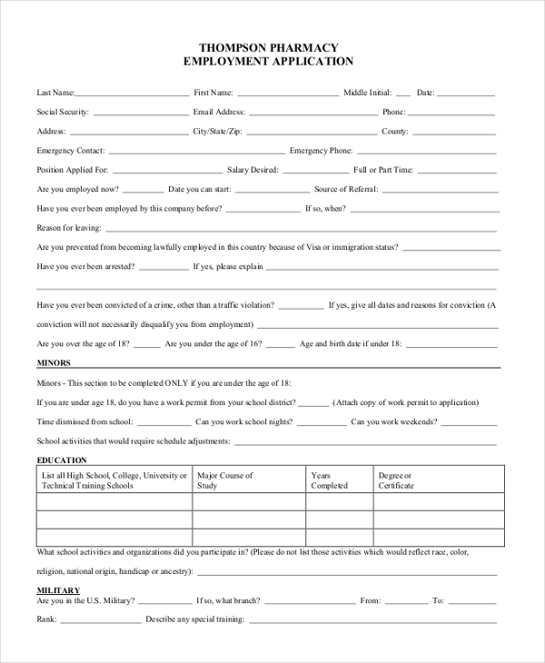 pharmacy employment application