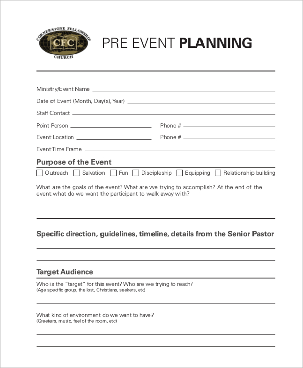 pre event planning form