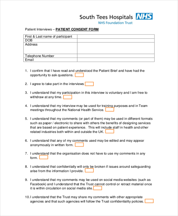 patient interview cosent form
