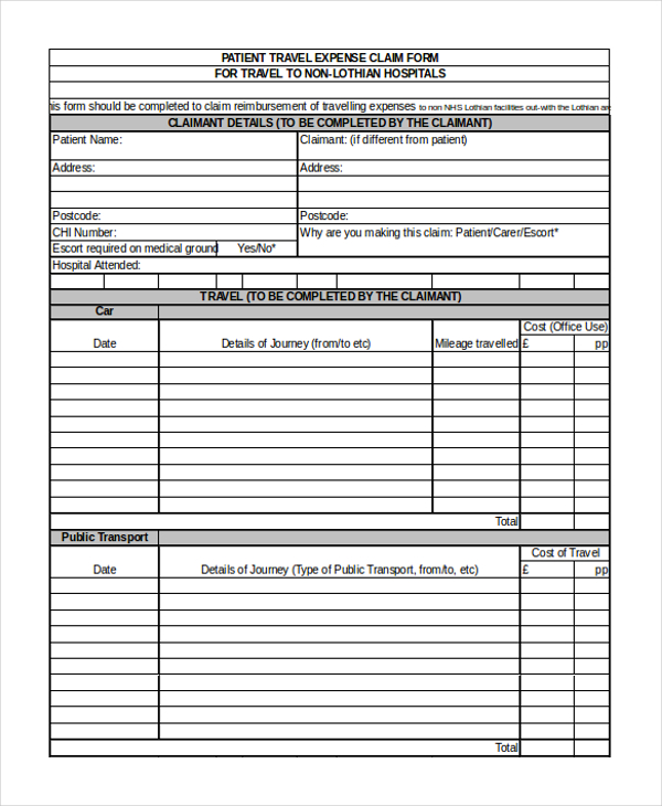 nhs travel expense form