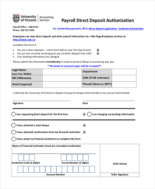 payroll direct deposit form