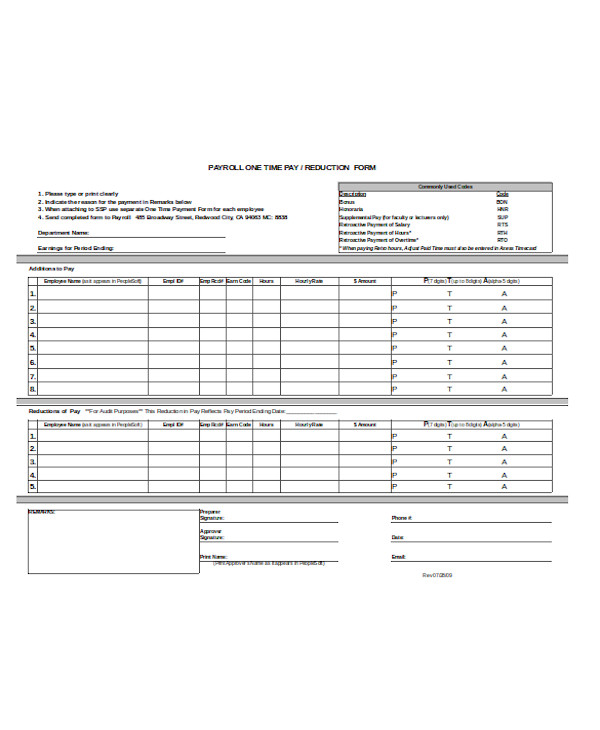 payroll reduction form