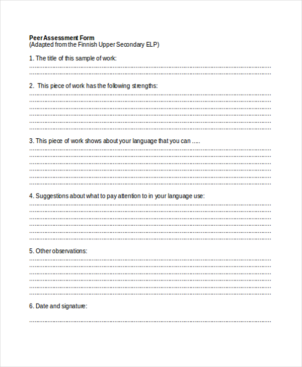 peer assessment form