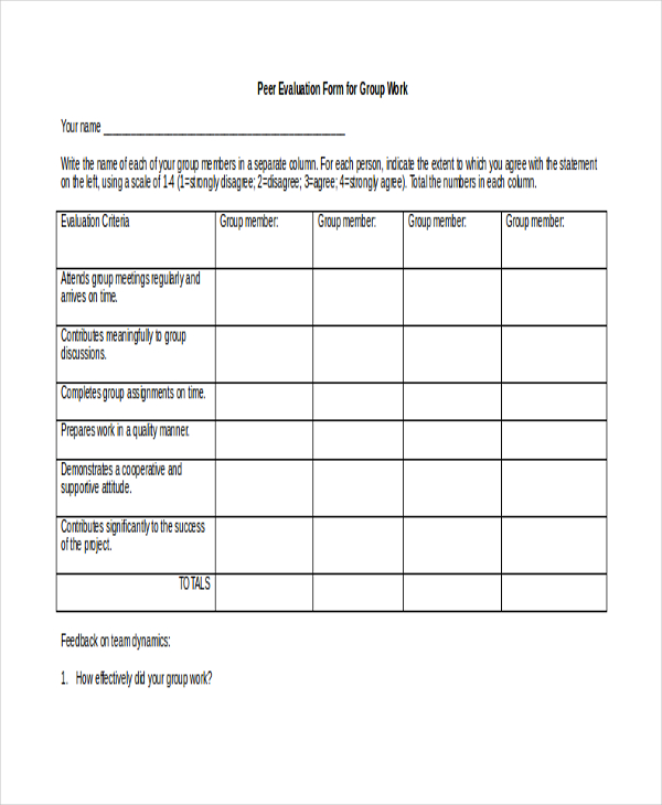 Peer Evaluation Form For Group Work 106