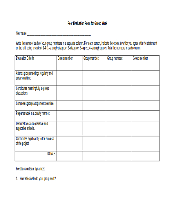 peer evaluation form for group work