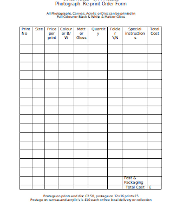 FREE 12+ Sample Photography Order Forms in PDF | Word | Excel