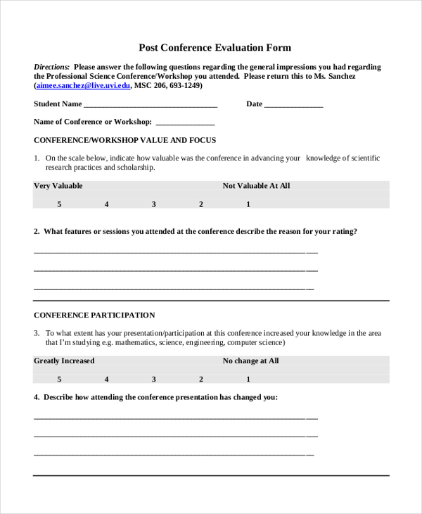 post conference evaluation form