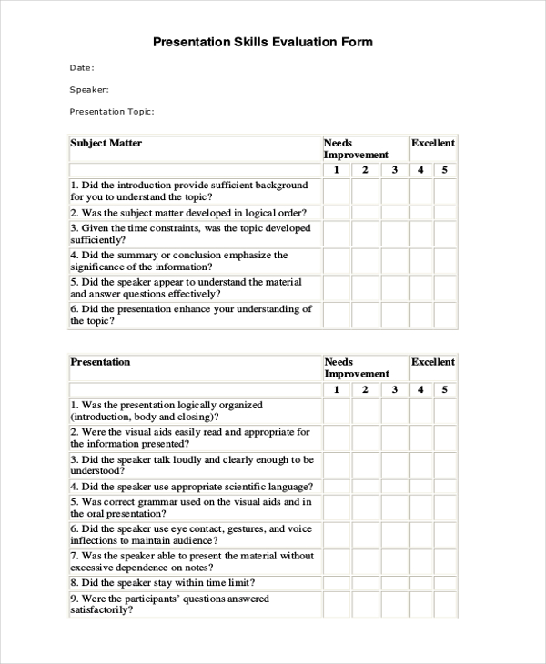 presentation skills assessment form
