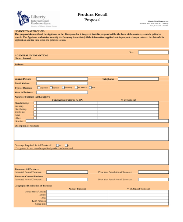 product recall proposal form