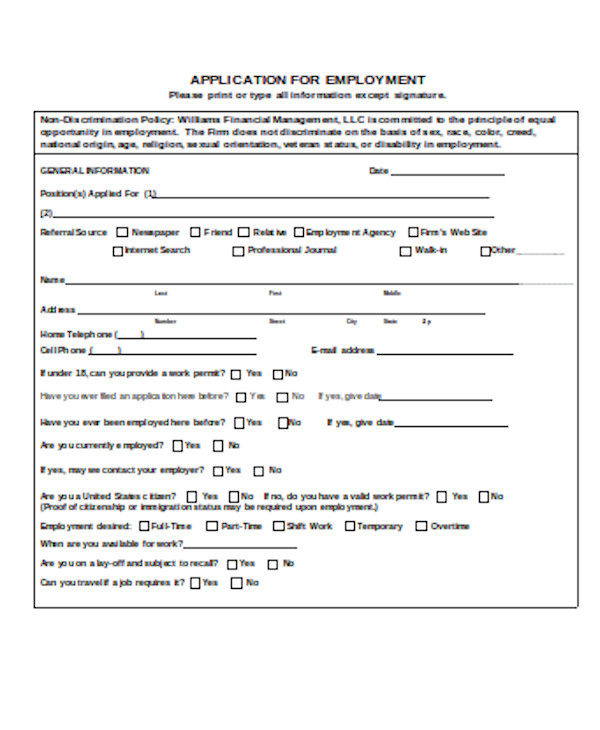 FREE 12+ Sample Employee Application Forms in PDF | MS Word | Excel