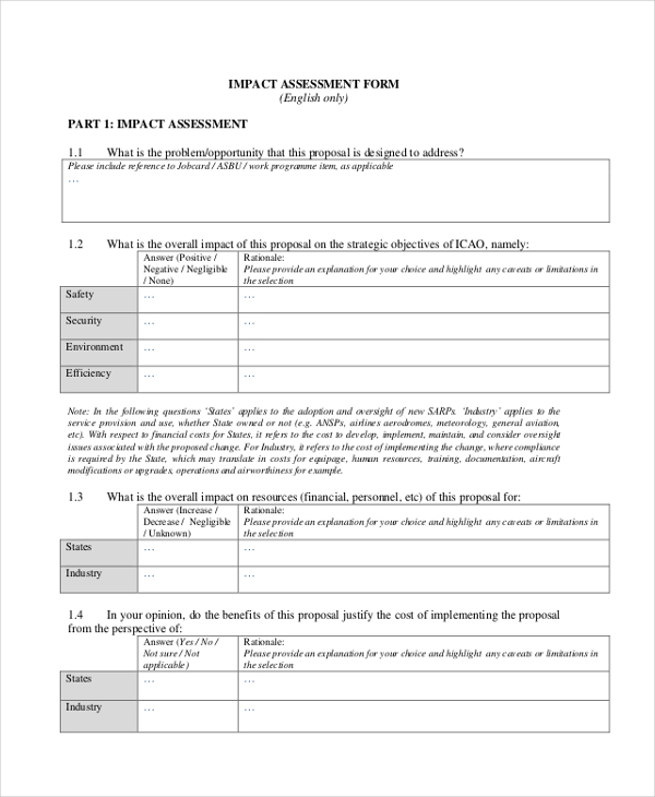 project impact assessment form