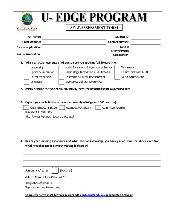 project self assessment form