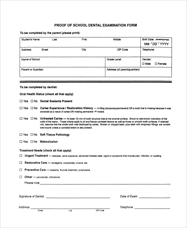 FREE 9 Sample Dental Examination Forms In PDF Word