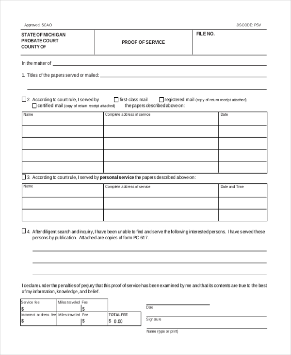 proof of service form