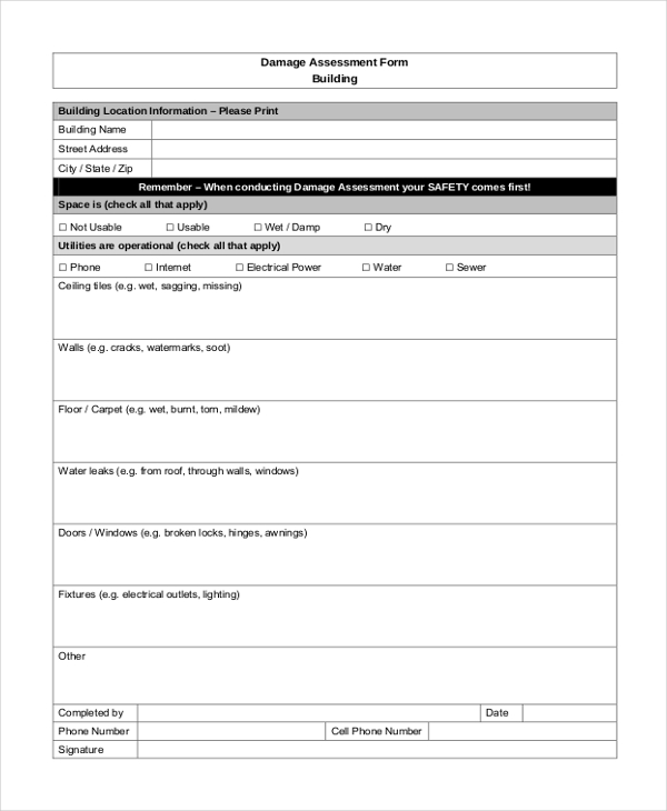 property damage assessment form