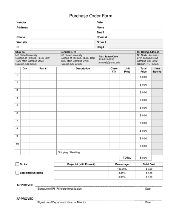 purchase order form