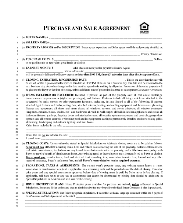 real estate agreement form
