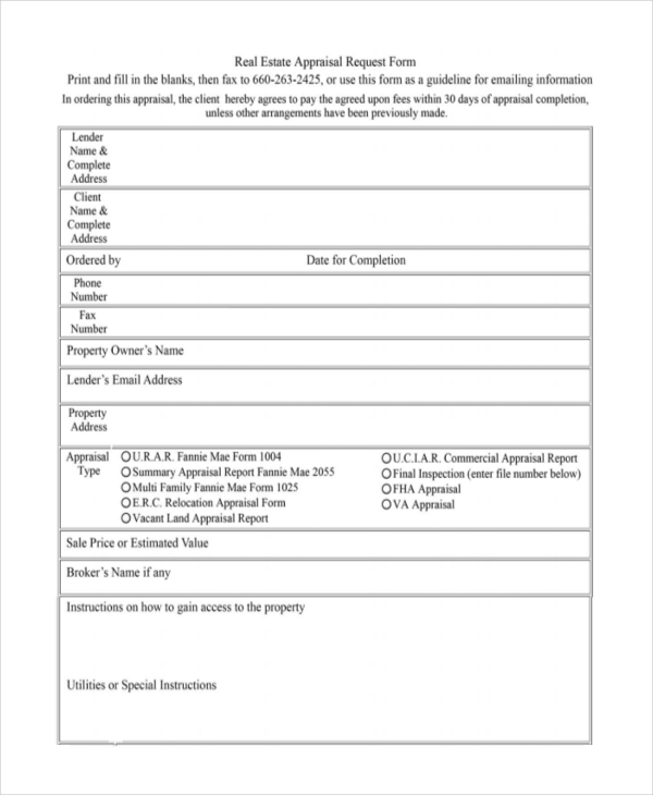 real estate appraisal request form