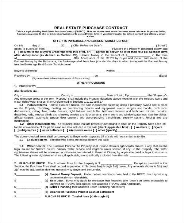 real estate purchase form