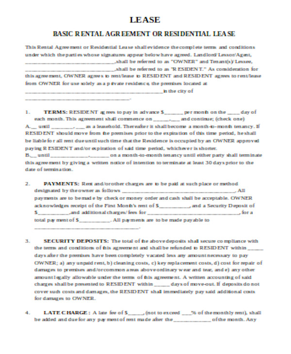 rental lease agreement form