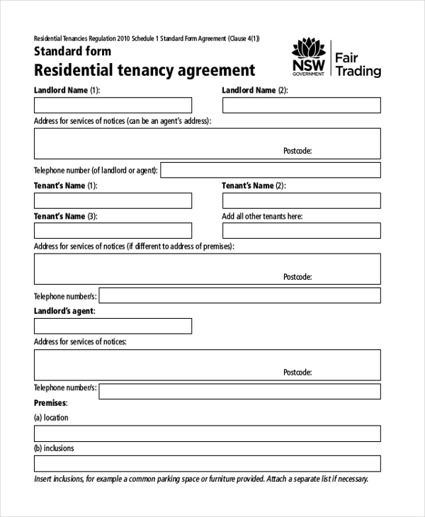 residential tenancy lease form