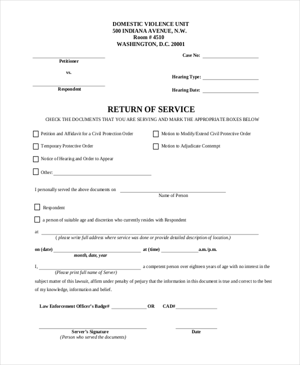return of service form