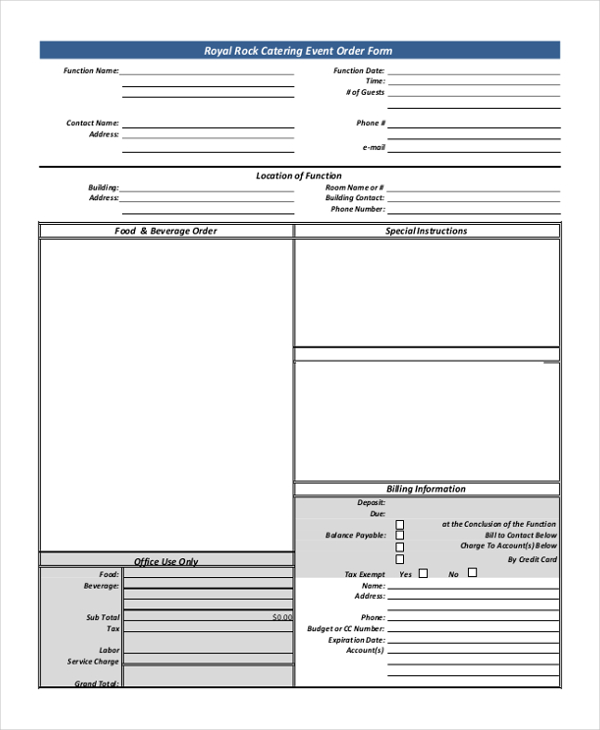 FREE 12+ Sample Catering Order Forms in PDF | Excel | Word