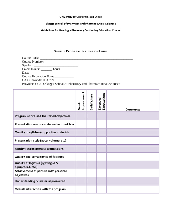 sample program evaluation form
